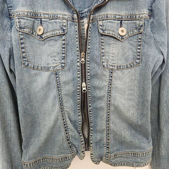 Christopher Blue jean jacket zip front pockets denim large - Picture 4 of 7